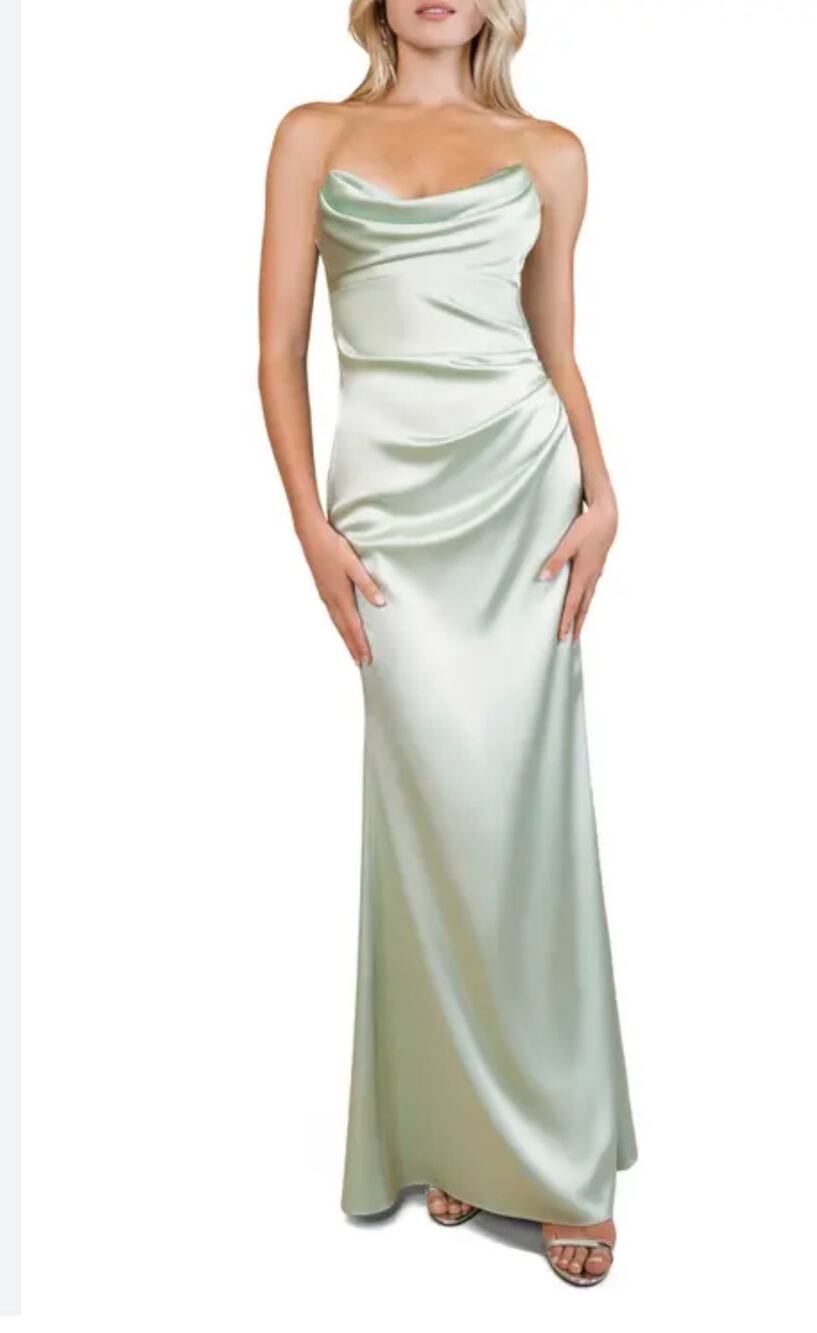 Katie May Taylor Seafoam Strapless Satin Gown - Size Large